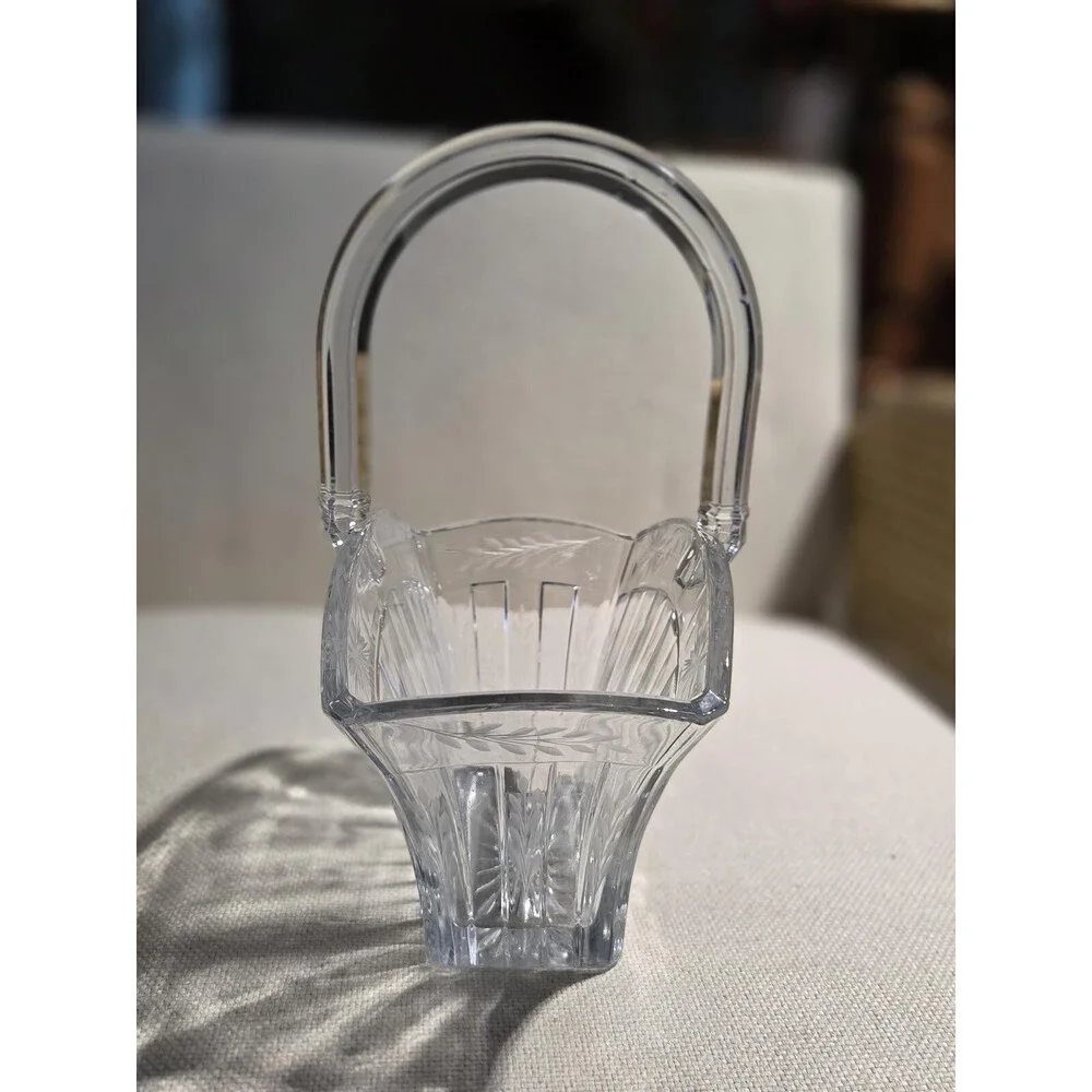Vintage Heisey Glass Recessed Panel Etched 9 Inch Basket Marked